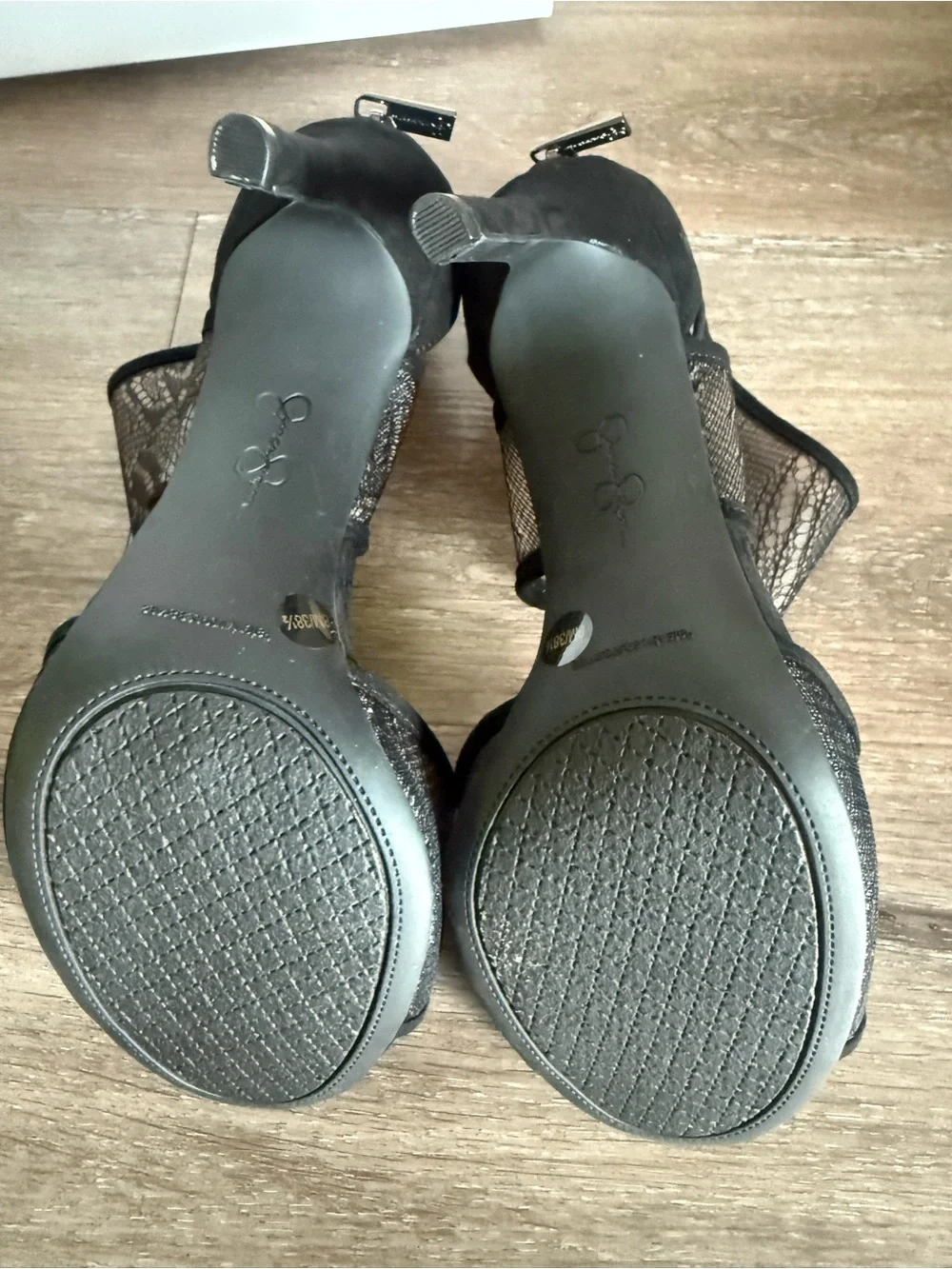 Jessica Simpson Black Mesh Stiletto Sandals with Ankle Coverage